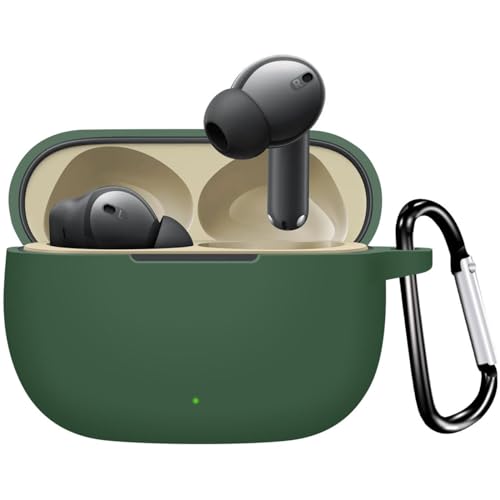 Image of New Silicone Case Compatible with Realme Buds T300 & Realme Buds N1, Soft Silicone 360 Full Protection Dust-Proof Shockproof Case Cover with Hook (Cover Only) (Green)