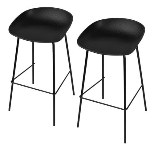 Acomoda Textil – Set de 2 Taburetes Nórdicos 92x46x42 cm con Respaldo Bajo. Sillas de Barra de Cocina con Diseño Minimalista, Asiento Ergonómico y Patas Metálicas Resistentes. (Negro)