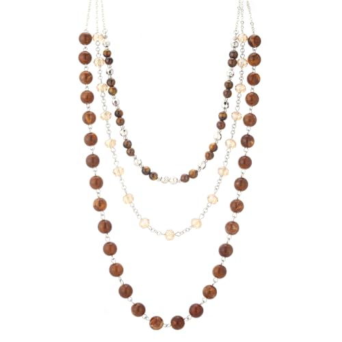 Noessla Layered Beaded Necklaces for Women - 3 Strand Boho Statement Choker Fashion Jewelry Gifts(Brown)