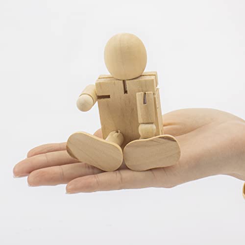 4 Pack Unfinished Wooden Robot Adjustable Wooden Figures Nature Bodies Joint For Painting Craft Art Projects Decoration #TOP1