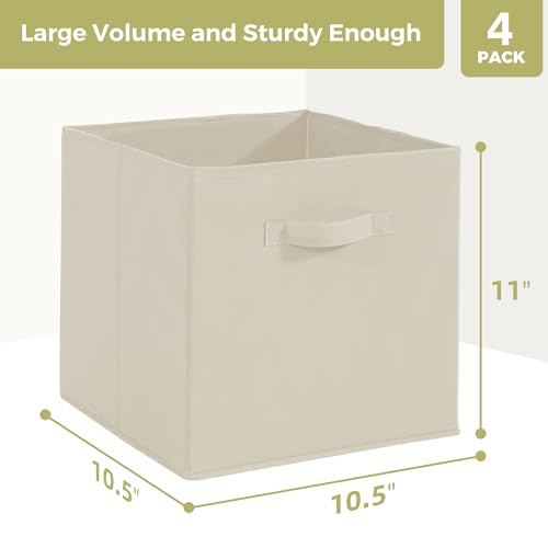 STORAGEIDEAS Storage Cubes, 11 Inch Cube Storage Bins, Set of 4, Fabric Foldable Storage Bins With Handles, Closet Storage Organizer Bins, Cubby Clothing Storage Baskets for Shelves, Beige by STORAGEIDEAS - Used condition - CA$32.76
