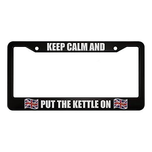oFloral Keep Calm and Put The Kettle on Aluminum Alloy License Plate Frame British England Flag I Love London Applicable to US Standard Car Metal Car Tag Frame Cover Holder for Women Men(1 Pack)