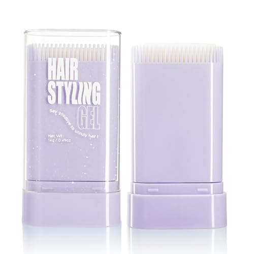 2-in-1 Hair Wax Stick with Built-in Comb for Kids - Slick Back Hair Brush Gummy Hair Gel Moisturizing Non-Greasy Formula Compact & Portable Styling Stick (Purple)