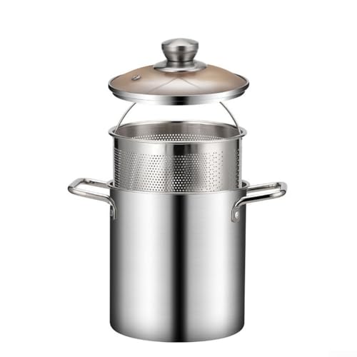 Jotekonoby Stainless Steel Deep Frying Pot with Handles and Basket For Chips, Vegetables, Meat - Multipurpose Kitchen Fryer Cookware, Silver