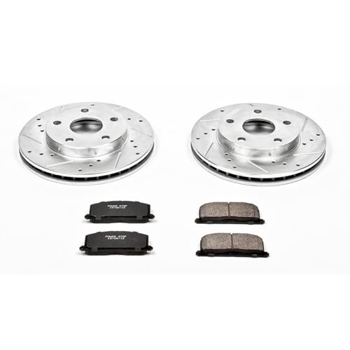 Image of PowerStop Front Brake Kit for Toyota MR2 1991-95 - Drilled and Slotted Disc Rotors with Carbon-Fiber Ceramic Brake Pads Replacement, K815