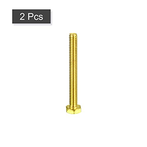Image of uxcell Brass Hex Bolts, 1 /4-20x2-1 /4 2pcs Fully Thread Grade 4.8 Solid Brass Hexagon Head Bolt Machine Screws for Machinery