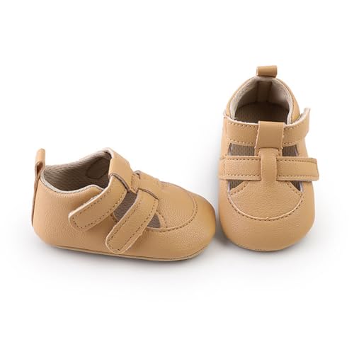 Image of HsdsBebe Baby Boys Girls Pu Leather Hard Bottom Walking Sneakers Toddler Rubber Sole First Walkers Infant Cartoon Slippers Crib Shoes