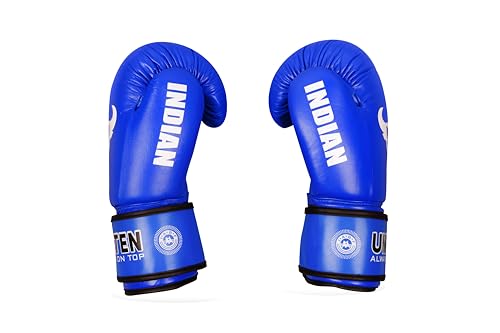 Image of Indian Amateur Boxing Gloves | Leather Gloves | Unisex Boxing Gloves (Blue, 8 OZ)