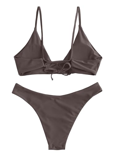 Image of ZAFUL Women's Tie Back Padded High Cut Bralette Bikini Set Two Piece Swimsuit