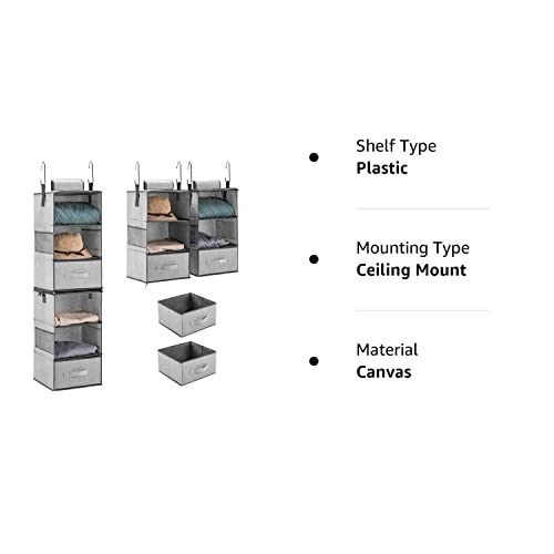 Youdenova Hanging Closet Organizers With Drawers, Two 3-Shelf Separable Closet Hanging Shelves For Dorm, Rv, Canvas, Grey #TOP6