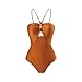 Women?s Swimsuit Cover Up Set: Ladies Sexy Spaghetti Straps Backless Abstract Swimwear with Sarong Wrap Skirt One Piece Bodysuit Summer Beach Swimming Costume Bikini Bathing Suit Brown L