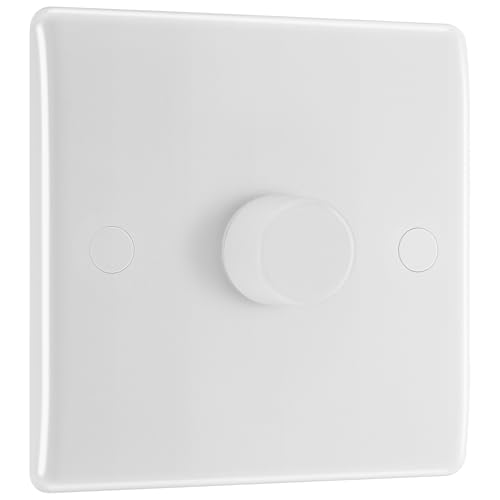BG Smart - Interruttore dimmer a parete singola/primaria, Wi-Fi, app, assistente vocale e controllo manuale, 2 vie, bordo rotondo, serie 800, bianco stampato, 881M/HC