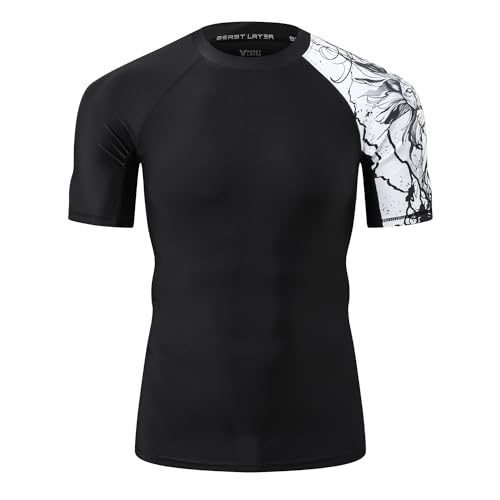 Men's Short Sleeves Sun Shirts UV Sun Protection UPF 50+ Rash Guard Black Lion L by HUGE SPORTS - Image 2