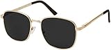 Karneval Fasching La Optica B.L.M. Herren Sonnenbrille Damen - Retro Pilotenbrille Fliegerbrille Gold - Brillenbeutel Brillenputztuch - Gläser Polarisiert Schwarz/Grau