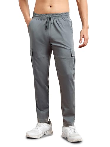 Image of TECHNOSPORT Men's Regular Fit Mid Rise Polyester Solid Cargos for Activewear, Regular Use and Quick Dry