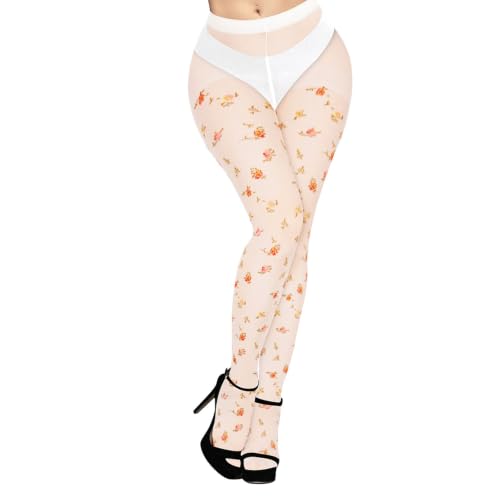 Image of Benefeet Sox Women Sheer Tights Floral Patterned Sheer Nylon Pantyhose