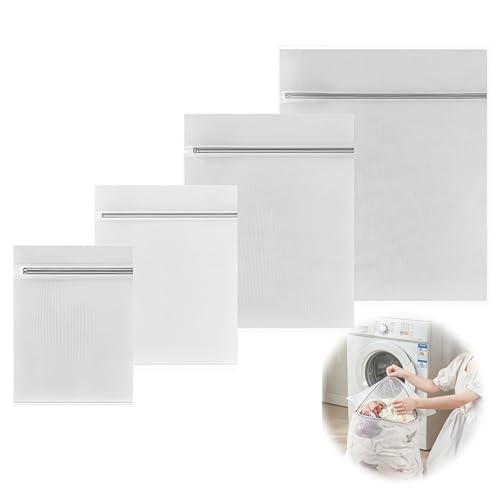 MHSKNHW 加厚灰色洗濯ネット 4サイズセット (25×30cm, 30×40cm, 40×50cm, 50×60cm) 細かい網目 メッシュ 洗濯袋 毛衣・布団・衣類用 耐久性 耐熱 乾燥機対応 型崩れ防止