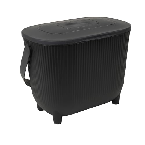 EDA - Poubelle à Compost 10 L avec Filtre à Charbon - Ouverture XXL - Filtre Anti-odeurs - Design Moderne - Gris Anthracite/Noir