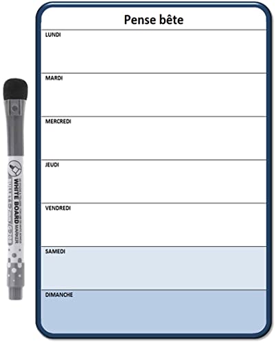 Planning et Liste à faire - To do list - magnétique effaçable pour frigo 15X21 cm A5 + 1 marqueur effaçable magnétique, liste à faire familial - pense bête (Planning 7 jours)
