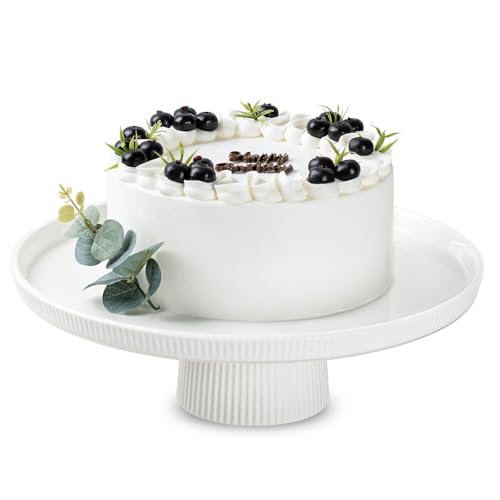 KOBIKOBI 10 Inch Ceramic Cake Stand - Elegant White Pedestal Cake Plate with Non-Slip Base for Wedding, Birthday, Baby Shower, Cupcake and Dessert Table Display, Food-Safe Round Cake Platter by KOBIKOBI - Used condition - US$27.25