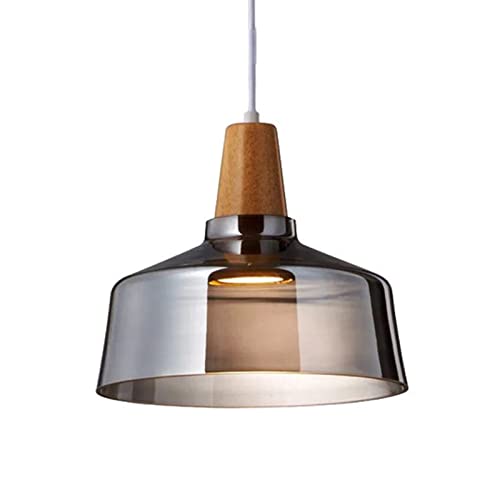 Lámpara colgante moderna de vidrio soplado gris acabado madera elegante para dormitorio E27 2