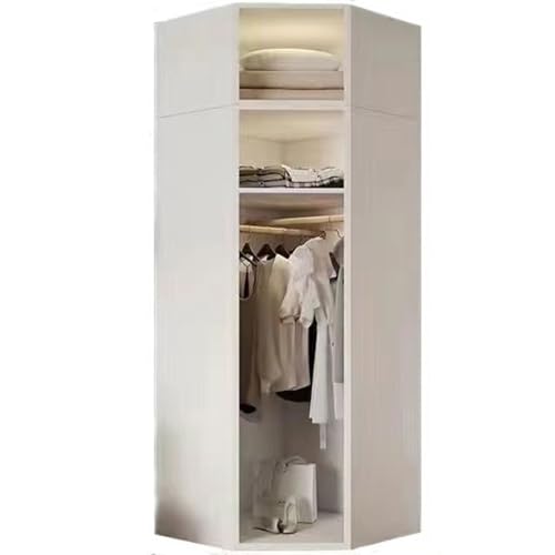 Elegante armario esquinero poligonal blanco para apartamentos pequeños, ahorro de espacio, armario de almacenamiento con barra para colgar, muebles combinados de fácil montaje