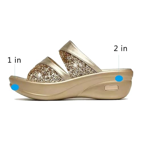 Platform Wedge Slippers, Womens Summer Open Toe Slip-On Glitter Fish Mouth Wedge Sandals, Outdoor Comfortable Breathable Beach Sandals, for Walk, Travel, Shopping, Office, Work, Beach4