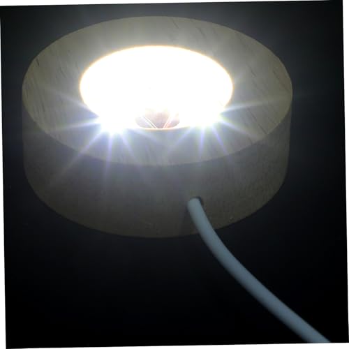 MAGICLULU Socle Lumineux En Bois D’hévéa 6 Cm x 2 Cm Led Blanc Froid, Présentoir Artisanal Pour Boules De Cristal Et Décoration Intérieure, Support Lumineux Pour Veilleuse, Bureau Et Salon