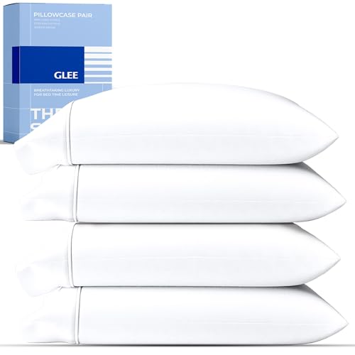 THREAD SPREAD 100% Cotton Pillow Cases Queen Size Set of 4 - Luxury 400 Thread Count Queen Pillow Cases (Pack of 2 White) Soft Cooling Hotel Cotton Pillowcases Fits Standard Pillows