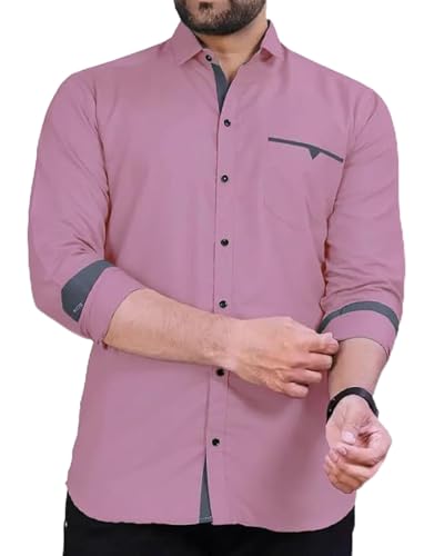 Image of CB-COLEBROOK Men's Regular Fit Solid Soft Touch Cotton Casual Shirt with Pocket Design with Spread Collar & Full Sleeves (Available in Plus Size)