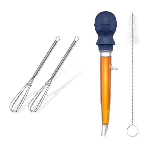 U-Taste 228.2℉ Heat Resistant Food Grade Tritan and Angled Turkey Baste (Midnight Blue) and 18/8 Stainless Steel 7" Mini Whisk for Cooking