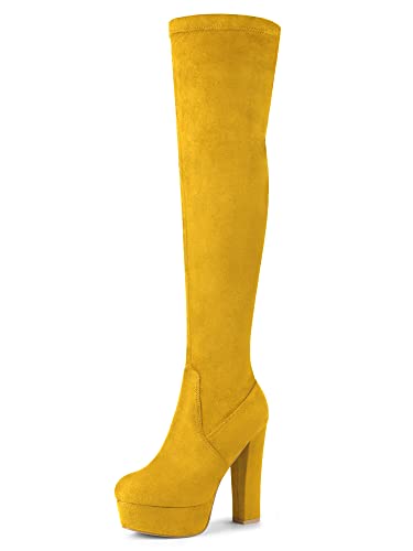 Bottes montantes jaune plateforme et talon bloc chaussures mode femme 40.5 EU