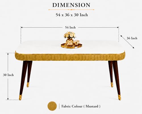 Image of WOODEN SPACE Majestic 4 Seater Wooden Dining Table Set | Urban Marble Top Dining Table with Chairs for Dining Room & Kitchen (Yellow Modern Grand Aura) (54 x 36 x 30 inch)