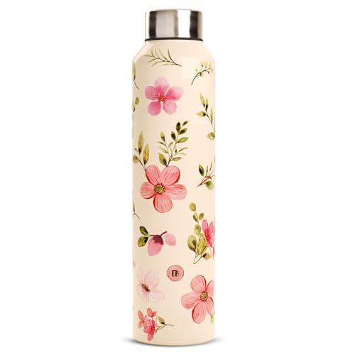 Image of EB-Everything Beautiful Stainless Steel Water Bottle 1 Litre Leakproof in Printed Funky Flower Design Ideal for Adults Kids Boys and Girls For Home Office School Gym 1 ltr (Funky Flower)