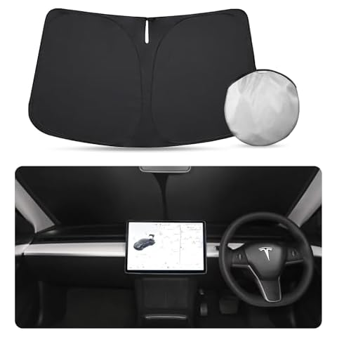 Windshield Sunshade for Tesla Model Y Model 3 2024 2023-2016, BANKKY Foldable Front Window Sun Shade Cover with Storage Bag Heat Protection Visor Interior Car Accessories for Summer Blocks UV Rays Cover