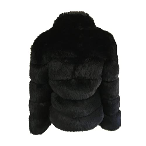 Women Winter Coat Jacket Luxury Faux Fox Fur Coat Slim Long Sleeve Collar Coat Faux Fur Coat Overcoat (M, Black) #TOP2