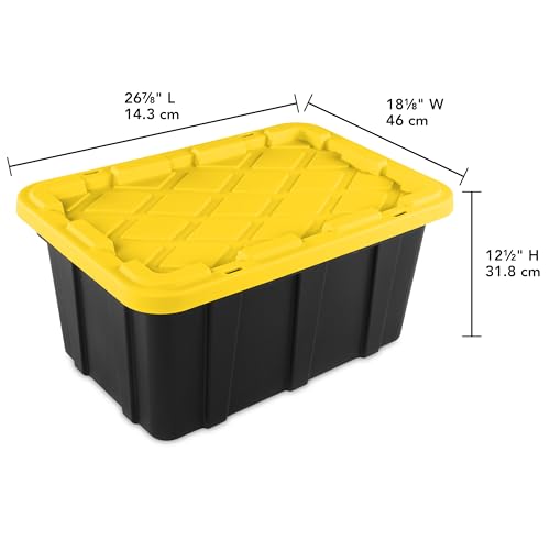 Image of Sterilite 17 Gal Industrial Tote, Rugged Plastic Storage Bin w / Lid, 6 Pack