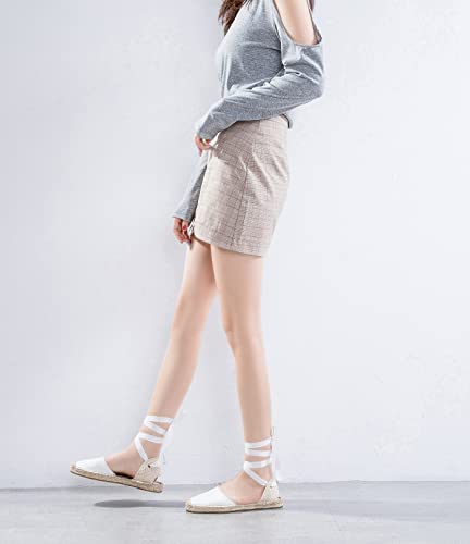Image of Women's Espadrille FLat Sandals Closed Toe Ankle Wrap,Classic Lace Up Summer Dressy Flat Shoes