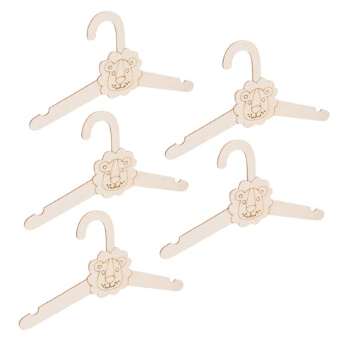 VILLFUL DIY Decorative Wooden Lion Hangers 5pcs Baby Room Decor Nursery Decor Non Slip Coat Hangers for Boys and Girls