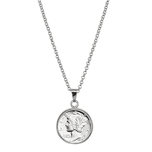 American Coin Treasures Silver Mercury Dime Silvertone Coin Pendant with 18″ Cable Chain Necklace, Genuine and Elegant Keepsake Jewelry for Women, White Luxury Gift Box Included