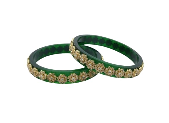Stone Work Traditional Designer Kada Bangles for Women Elegant Floral Stone Studded Kada Chudi Set-image-30