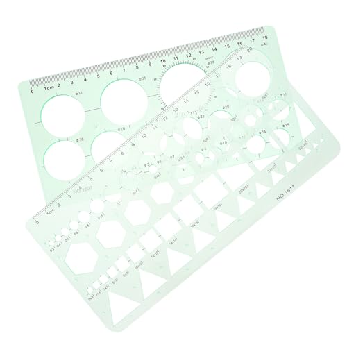 HOMOBABE 2個 透明製図テンプレート 多機能幾何学図形描画用 定規付き 精密な円 形状筆デッサン用 建築 美術設計向け透明スケール