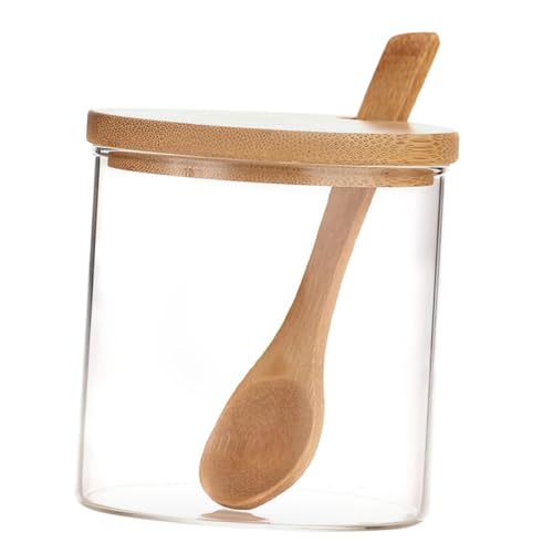 ULTECHNOVO 2-pack Airtight Salt Sugar Shaker Set 300ml 1 Spice Jar Spoon Glass Condiment Storage Container for Kitchen
