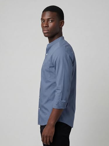 Image of Amazon Brand - INKAST Men's Cotton Blend Plain Solid Casual Shirt | Mandarin Collar | Full Sleeves | Regular Straight Fit | Office & Daily Casual Wear