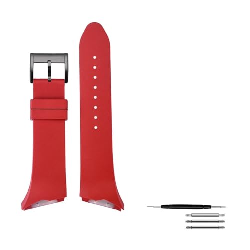 Image of luwencheng 25mm Silicone Waterproof Watch Band, Inclined Interface, Soft Rubber With Steel Buckle for Hamilton for Ventura H24655331 H24615331(Red black bucke)
