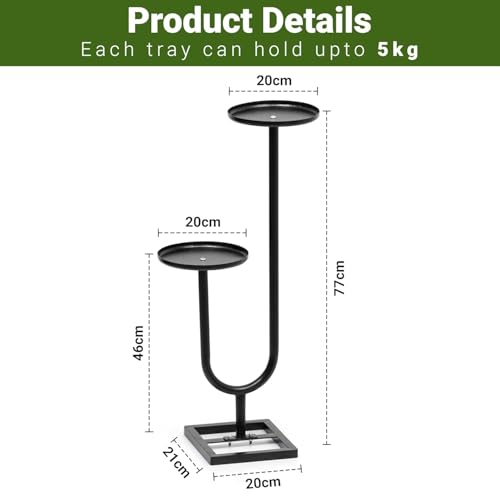 Image of 2 POT ATTRACTIVE STYLISH IRON METAL PLANT HOLDER STAND FOR INDOOR OUTDOOR BALCONY GARDEN AND LIVING ROOM PLANT RACK STAND FOR CORNER AND TARRACE {WITHOUT POT} (BLACK 2POT U)