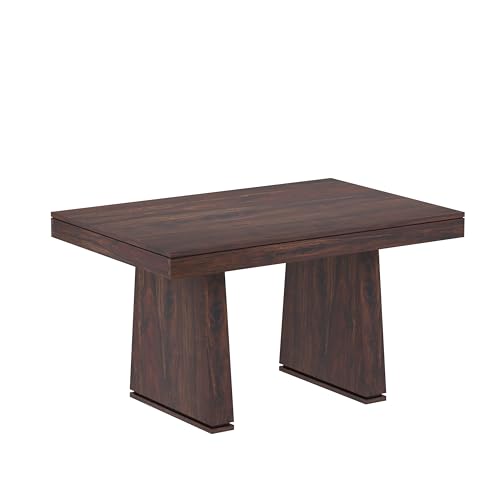 Image of Solid Wood 4 Seater Dining Table | Sheesham Wood Four Seater Dining Table with Cushion Chairs | Wooden Furniture Dinner Table | Walnut Finish