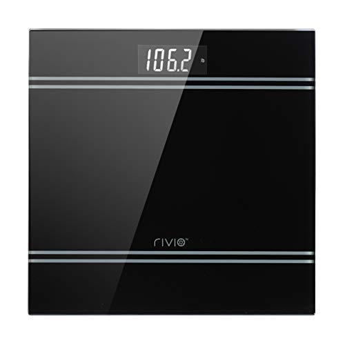 RIVIO 440 lb High Capacity Digital Body Weight Bathroom Scale with Large LCD Backlight Display, Step-On Technology High Precision Measurements, 6mm Tempered Glass Black, Batteries Included
