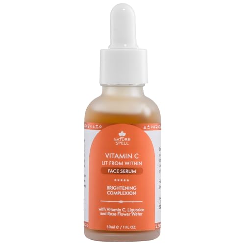 Nature Spell Vitamin C Face Serum, Reduces Signs of Aging & Brightens Skin Tone, Infused with Rose Water & Liquorice, Vegan, 1 fl oz