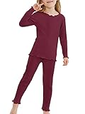 Century Star Kids Thermal Underwear Set Girls Base Layer Long Johns for Boys Toddler Thermal Set Shirring Long Underwear Wine Red Large (100) /3T